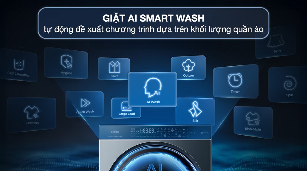 Tháp giặt sấy Haier Laundry Center Inverter giặt 14 kg - sấy 13 kg HWD140-BD14LCU1L(GN)