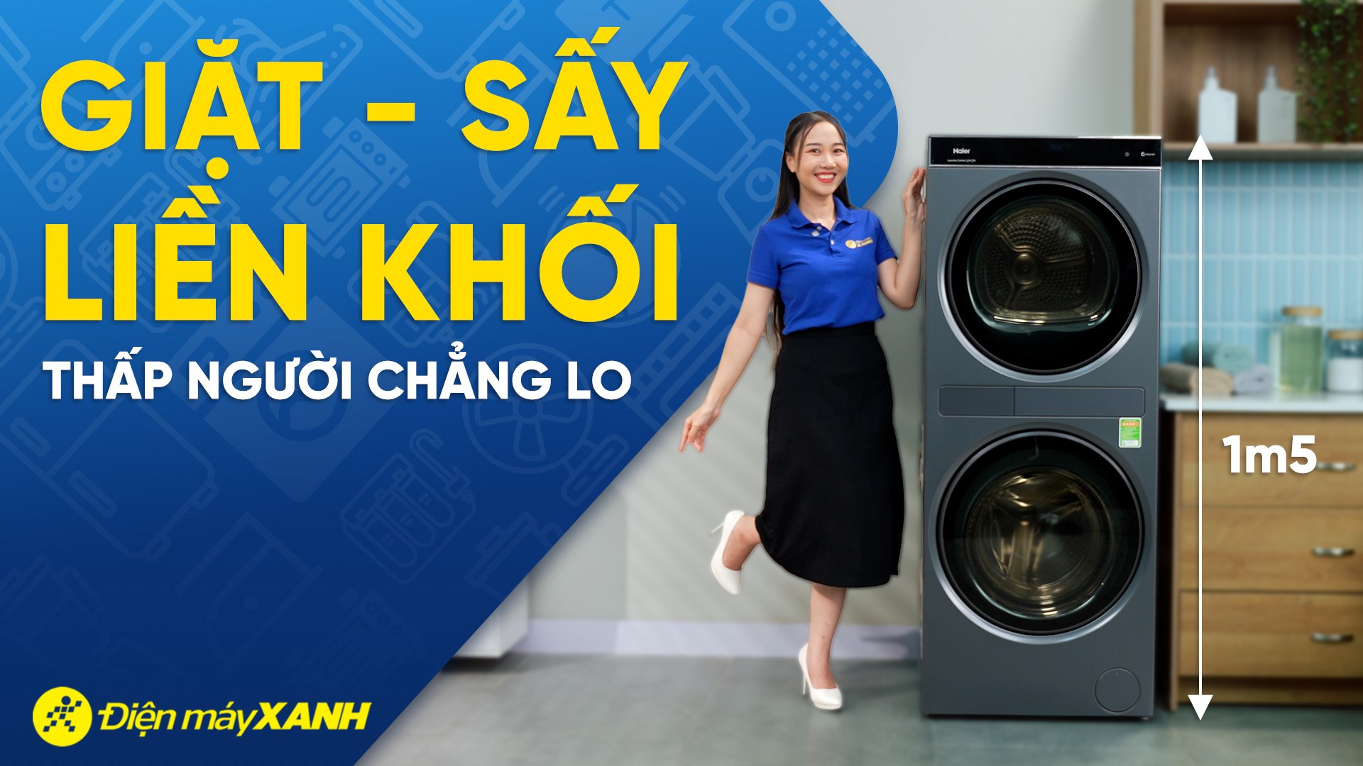 Tháp giặt sấy Haier Laundry Center Inverter giặt 14 kg - sấy 13 kg HWD140-BD14LCU1L(GN)