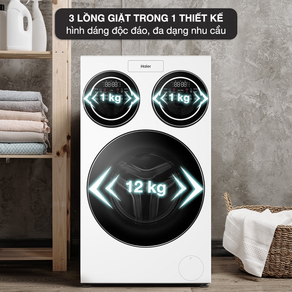 Máy giặt Haier 3 lồng MultiWash Inverter 14 kg (12 kg + 2x1 kg) HW140-BD14697WU1