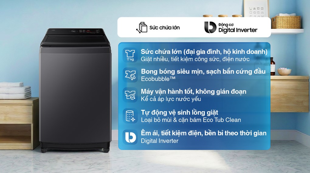 Máy giặt Samsung Ecobubble Inverter 17 kg WA40F17E7CSV