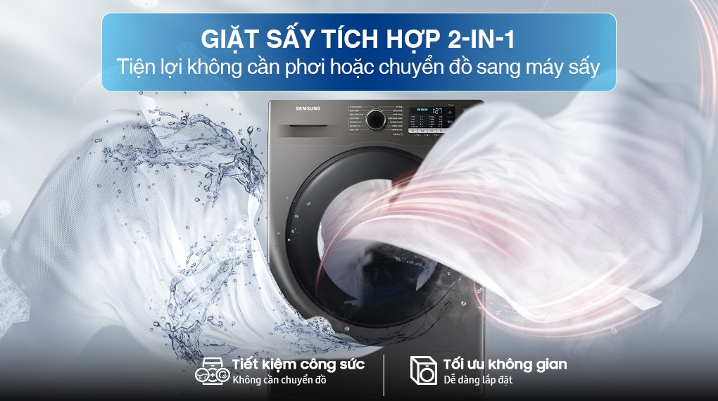 Máy giặt sấy Samsung Ecobubble Inverter giặt 10 kg - sấy 6 kg WD10HG4U04BBSV