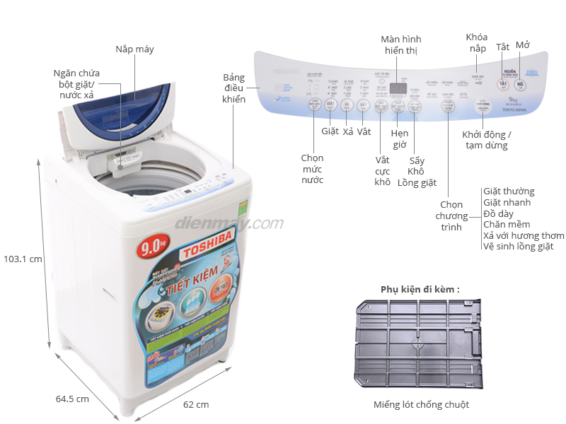 Thông số kỹ thuật Máy giặt Toshiba 9kg AW-B1000GV