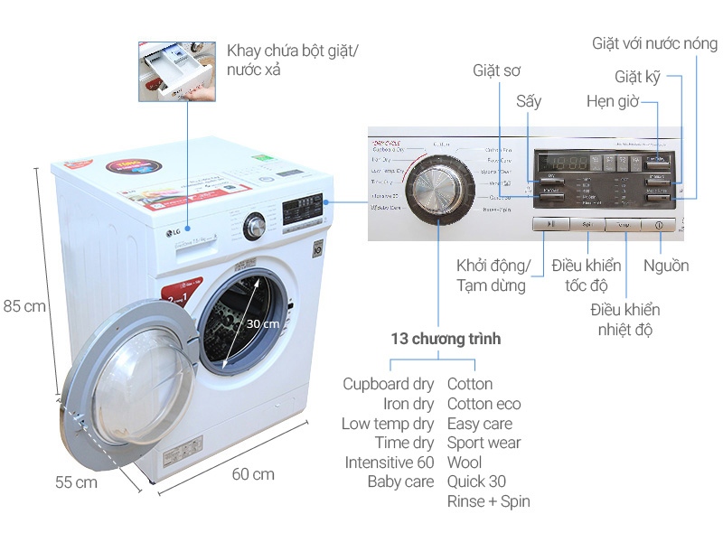 Thông số kỹ thuật Máy giặt sấy LG 7.5 kg WD-18600