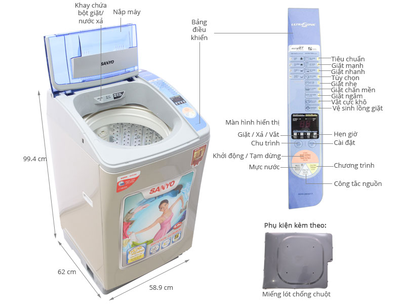 Máy giặt Sanyo 8kg ASW-U800Z1T - Điện Máy XANH