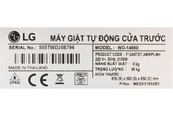 Máy giặt LG Inverter 8 kg WD-14660
