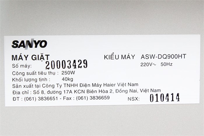 Máy giặt Sanyo ASW-DQ900HT 9kg Màu Bạc