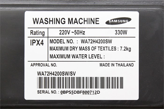 Máy giặt Samsung 7.2 kg WA72H4200SW/SV Màu Trắng