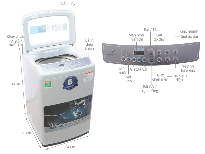 Thông số kỹ thuật Máy giặt Samsung 8 kg WA80H4000SG/SV