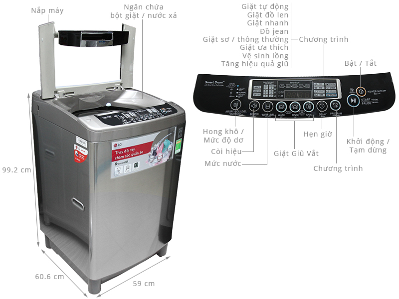 Thông số kỹ thuật Máy giặt LG Inverter 12 kg WF-D1219DD