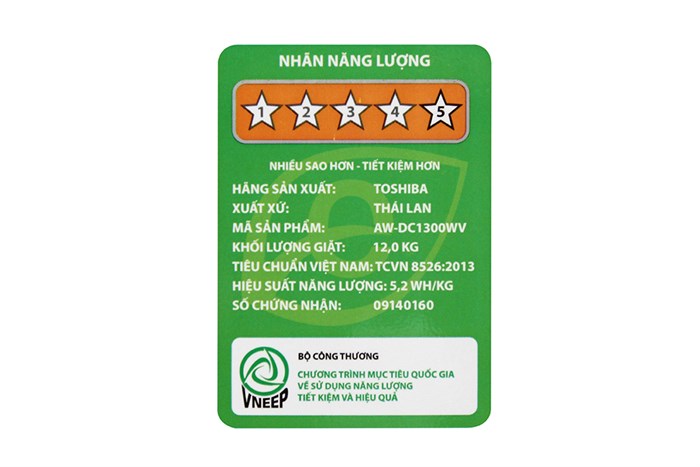 Máy giặt Toshiba Inverter 12kg AW-DC1300WV Màu Trắng