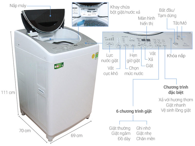 Thông số kỹ thuật Máy giặt Toshiba 14kg AW-DC1500WV