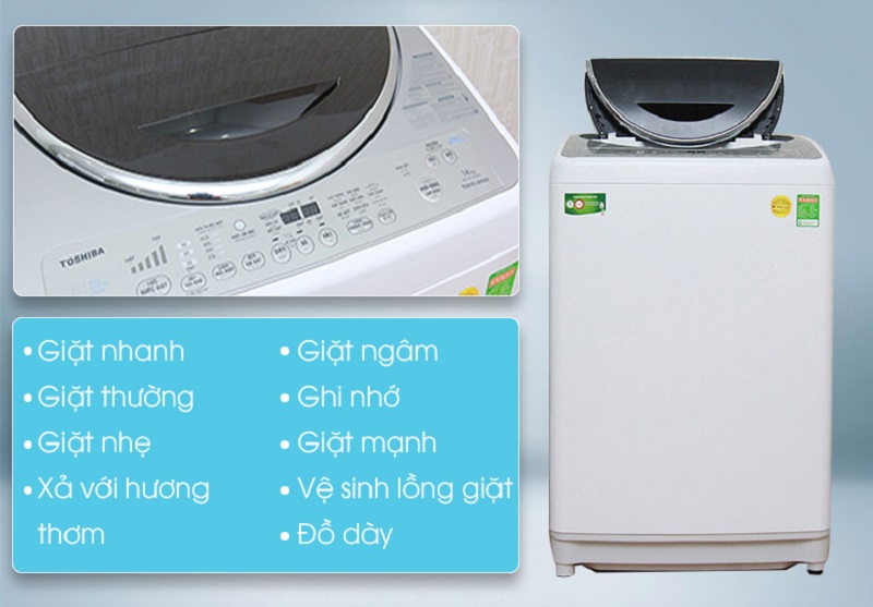 Máy giặt Toshiba AW-DC1500WV sở hữu nhiều chương trình giặt phù hợp với các loại vải và từng thời điểm khác nhau, tạo sự tiện nghi hơn
