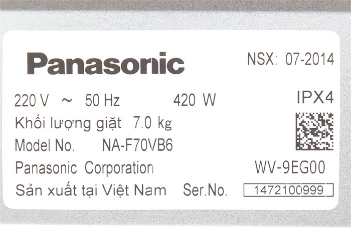 Máy giặt Panasonic NA-F70VB6HRV 7kg
