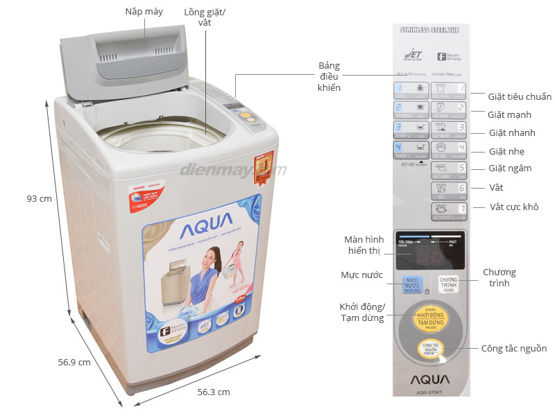 Thông số kỹ thuật Máy giặt AQUA 7kg AQW-S70KT