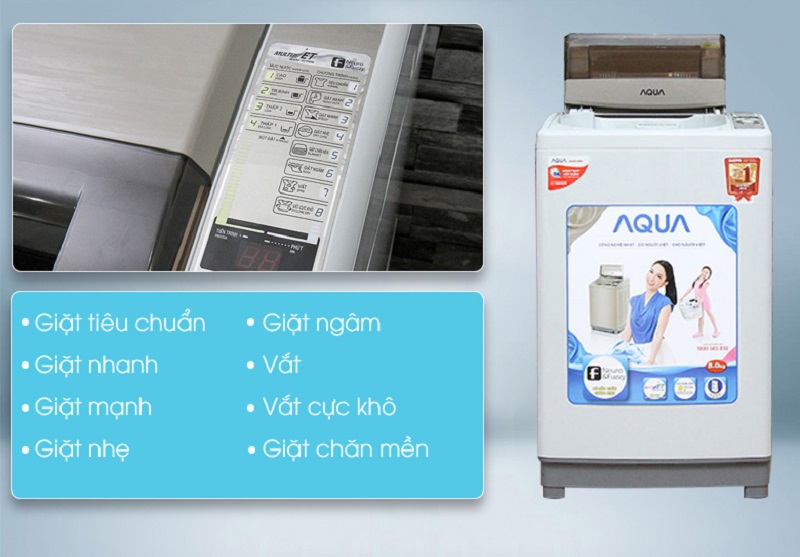 Nhiều chương trình giặt khác nhau của máy giặt AQUA AQW-S80KT sẽ giúp cho người dùng có thể tùy chỉnh máy giặt dễ dàng 