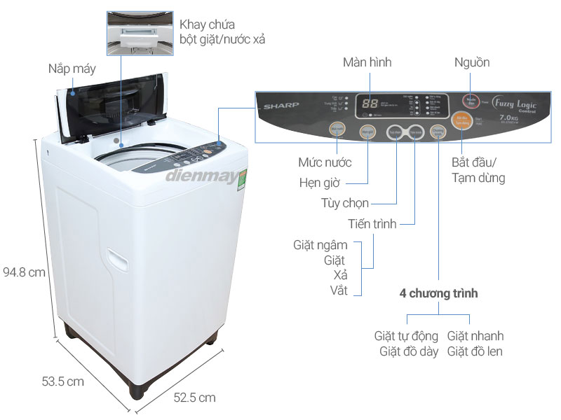 Máy giặt Sharp 7kg ES-S700EV