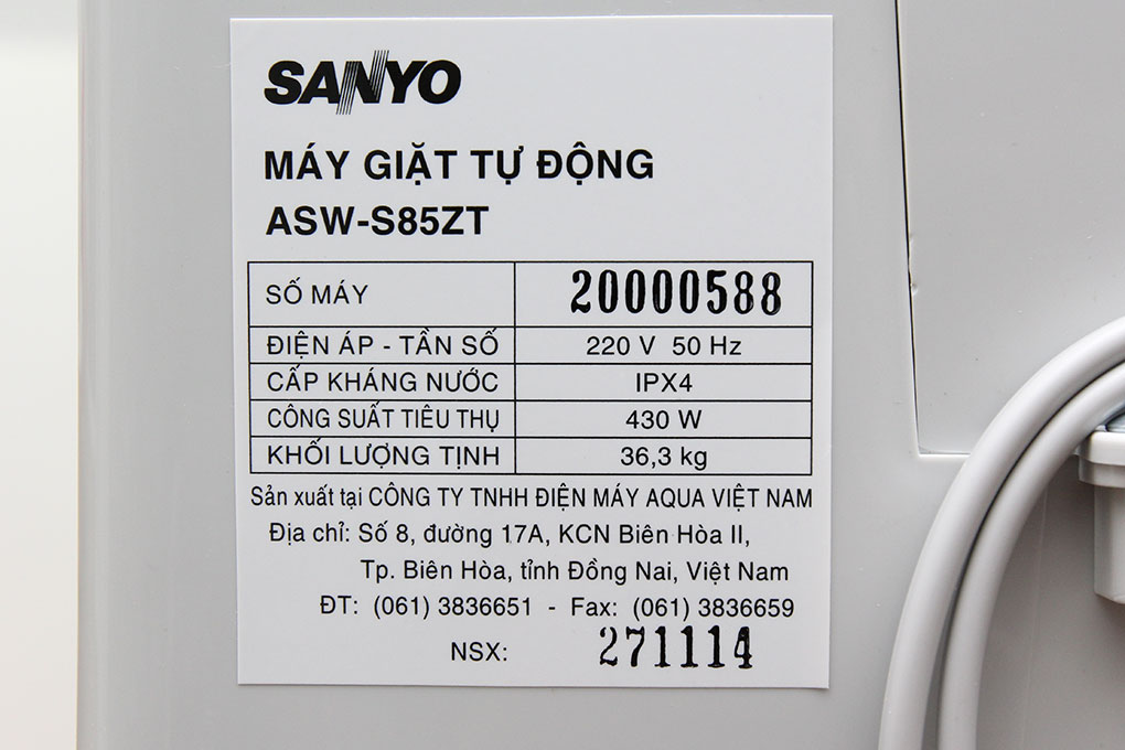 Máy giặt Sanyo 8.5 kg ASW-S85ZT