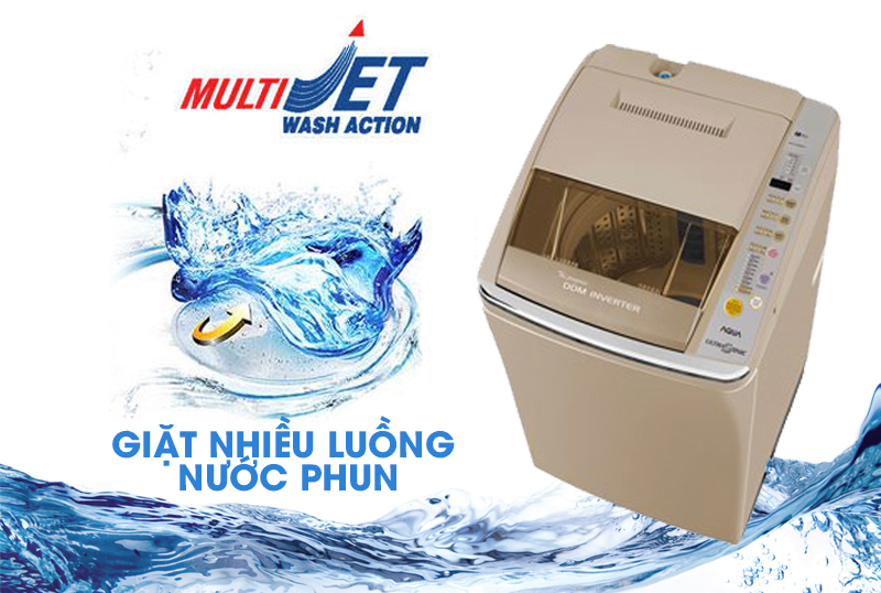 Với máy giặt Aqua AQW-DQ900HT cùng tính năng giặt Multi Jet nhiều luồng nước