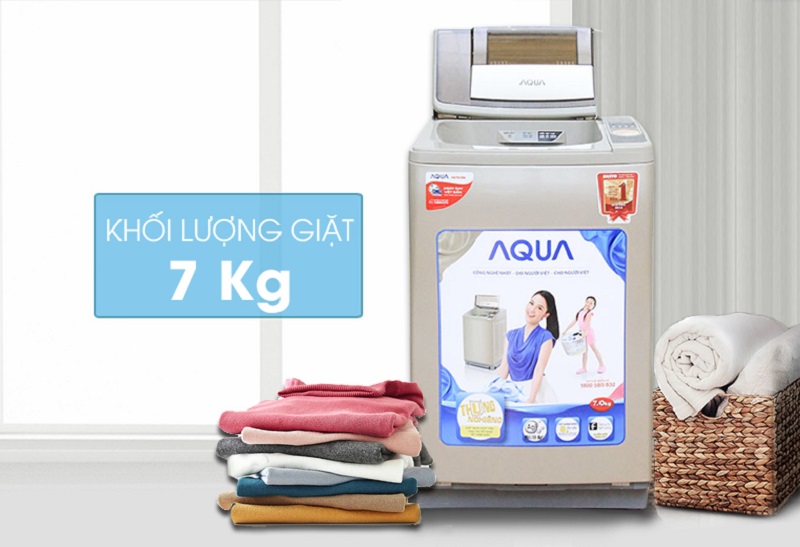 Thiết kế máy giặt Aqua AQW-F700Z1T nổi bật với sự pha màu giữa cửa máy giặt và thân máy độc đáo