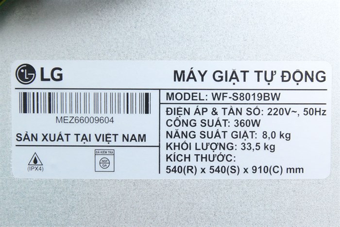 Máy giặt LG 8 kg WF-S8019BW