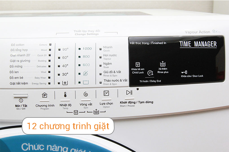Máy giặt được trang bị 12 chương trình giặt