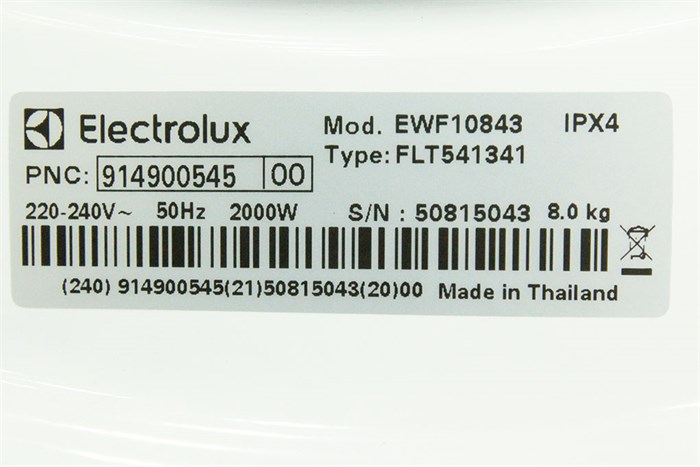 Máy giặt Electrolux 8 kg EWF10843 Màu Trắng