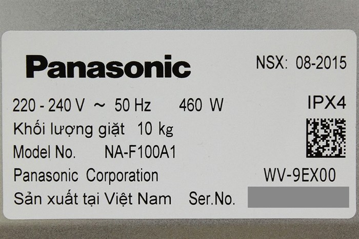 Máy giặt Panasonic 10 kg NA-F100A1WRV Màu Trắng