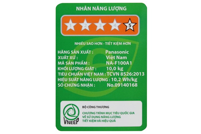 Máy giặt Panasonic 10 kg NA-F100A1WRV Màu Trắng