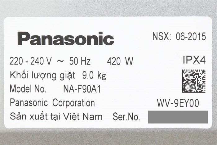 Máy giặt Panasonic 9 kg NA-F90A1WRV Màu Trắng