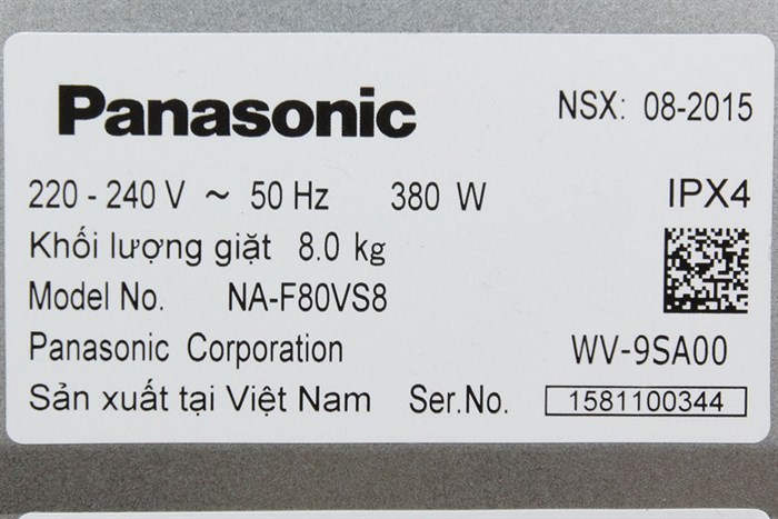 Máy giặt Panasonic 8 kg NA-F80VS8HRV Màu Trắng