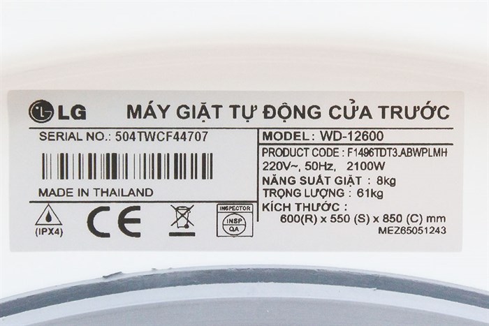 Máy giặt LG 8 kg WD-12600