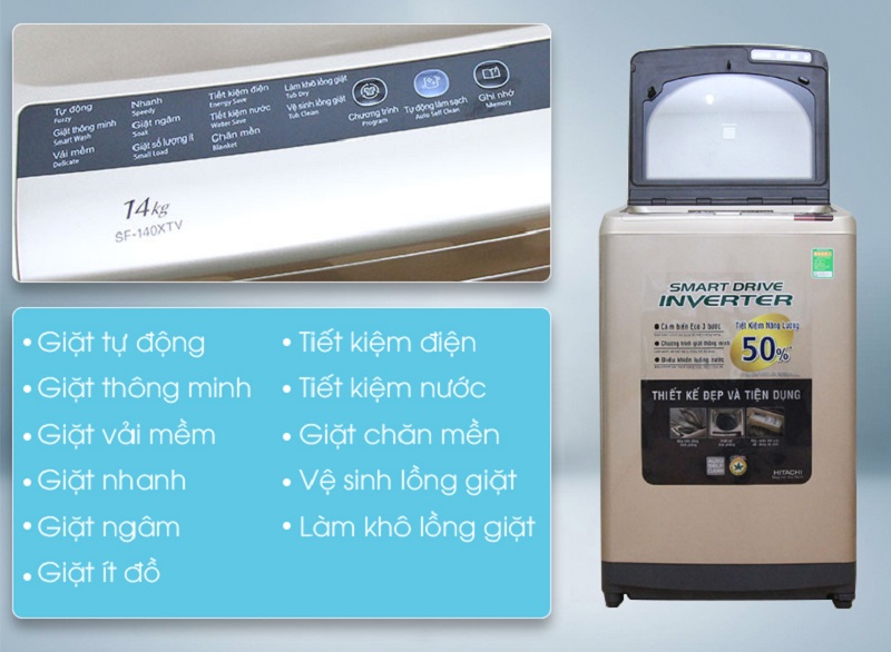 Với số lượng chương trình giặt lớn, người sử dụng máy giặt Hitachi SF-140XTV sẽ dễ dàng hơn trong việc tùy chỉnh các chế độ giặt phù hợp với áo quần Với số lượng chương trình giặt lớn, người sử dụng máy giặt Hitachi SF-140XTV sẽ dễ dàng hơn trong việc tùy chỉnh các chế độ giặt phù hợp với áo quần