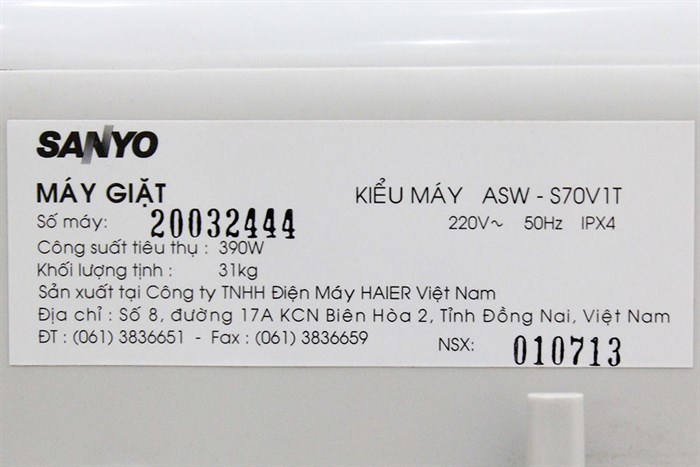 Máy giặt Sanyo 7 kg ASW-S70V1T (H) Màu Xám