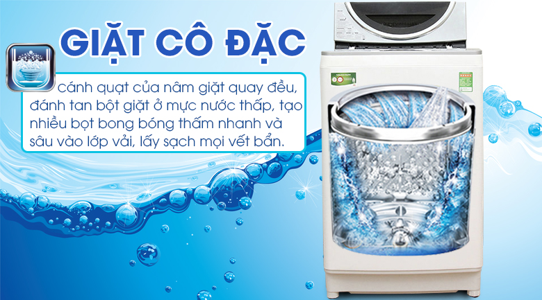 Công nghệ giặt cô đặc bằng bọt khí tiên tiến giúp cho máy giặt Toshiba AW-DE1100GV(WS) đánh tan bột giặt