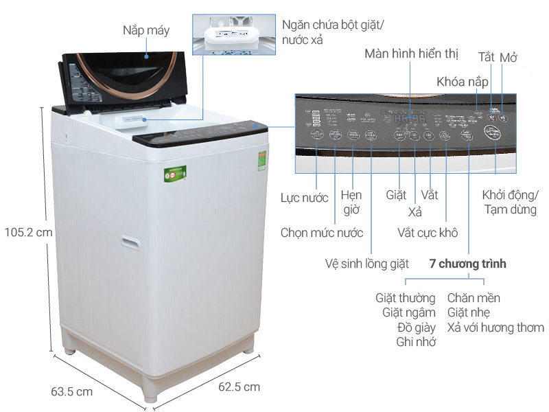 Thông số kỹ thuật Máy giặt Toshiba Inverter 11 kg AW-DME1200GV(WK)