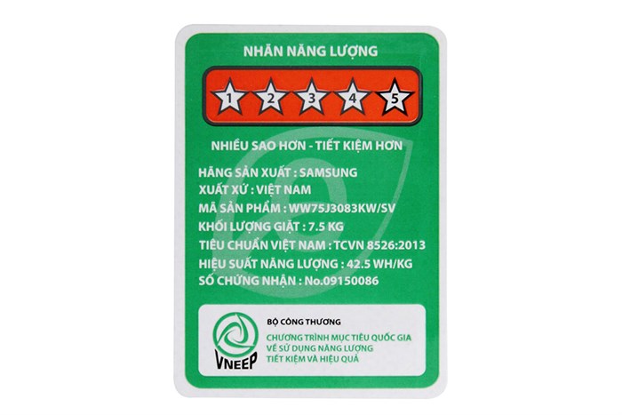 Máy giặt Samsung 7.5 kg WW75J3083KW/SV Màu Trắng