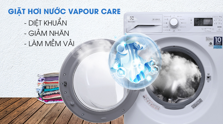 Chức năng giặt hơi nước Vapour Care - Máy giặt Electrolux Inverter 9 kg EWF12942
