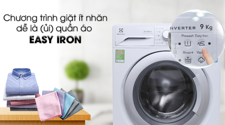 Chương trình giặt Easy Iron - Máy giặt Electrolux Inverter 9 kg EWF12942