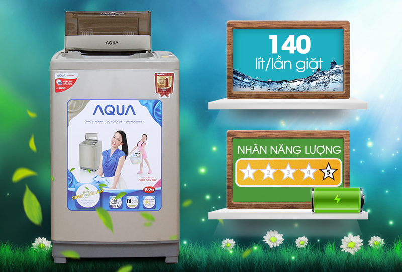 Nhờ tính năng tiết kiệm điện và nước tối ưu, máy giặt Aqua AQW-U90ZT N sẽ giúp gia đình bạn giảm đi không ít chi phí 