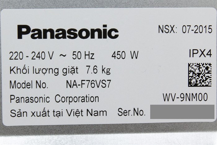 Máy giặt Panasonic 7.6 kg NA-F76VS7WRV Màu Trắng