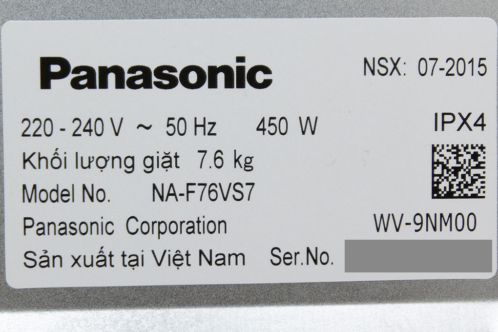 Máy giặt Panasonic 7.6 kg NA-F76VS7WRV Màu Trắng