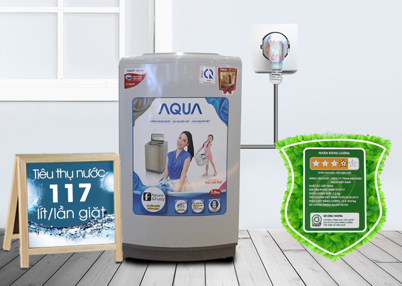 Máy giặt Aqua AQW-S70V1T H2 không chỉ làm sạch quần áo tốt hơn mà còn tiết kiệm điện năng và nước