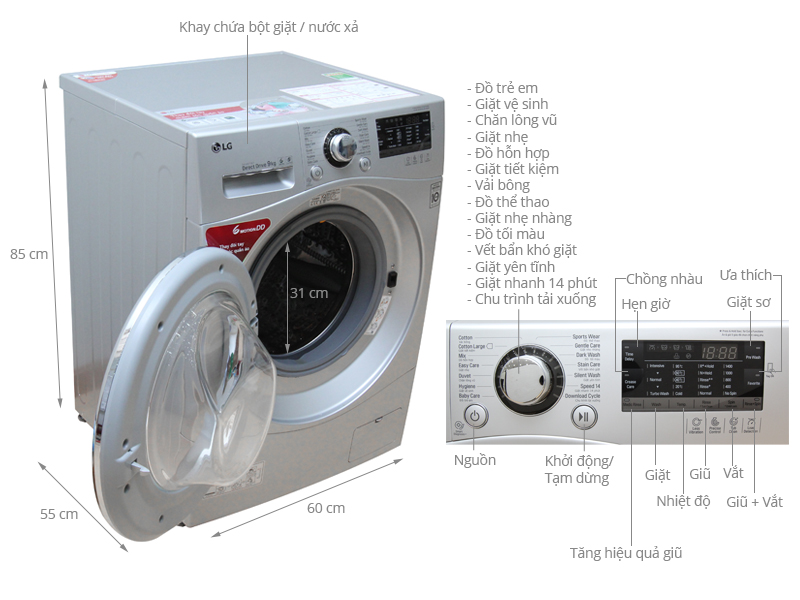 Thông số kỹ thuật Máy giặt LG 9 kg F1409NPRL
