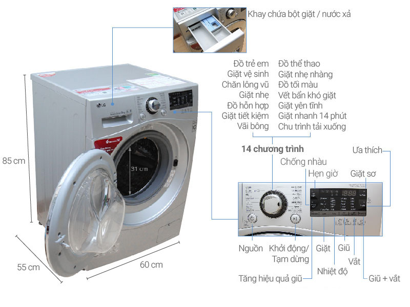 Máy giặt LG 9 kg F1409NPRL