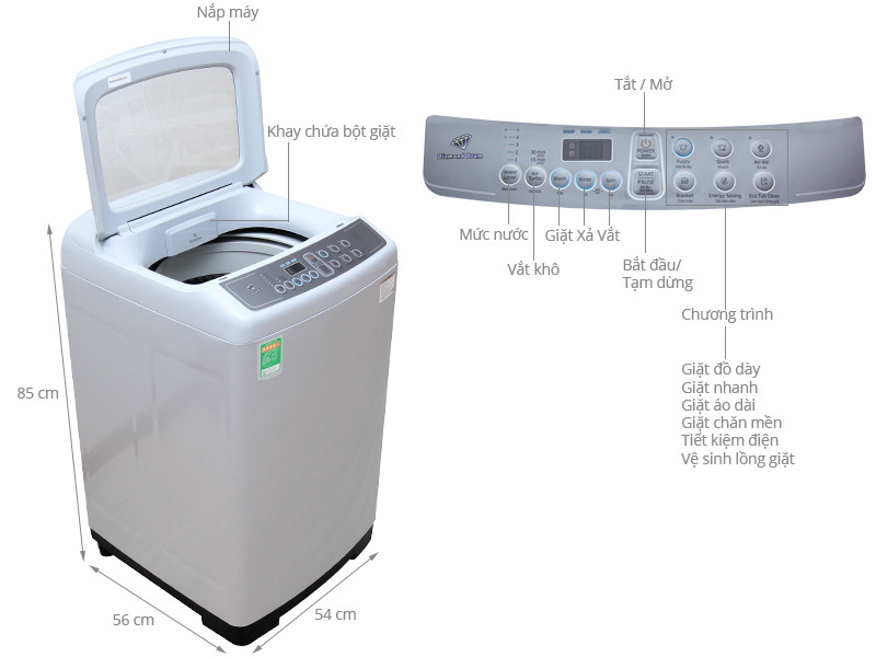 Thông số kỹ thuật Máy giặt Samsung 8 kg WA80H4000SG1SV