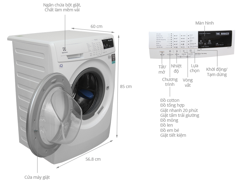 Thông số kỹ thuật Máy giặt Electrolux 7.5 kg EWF10744
