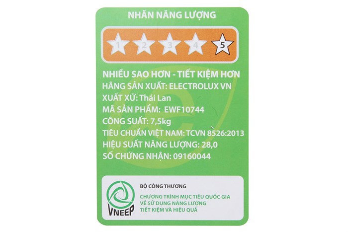 Máy giặt Electrolux Inverter 7.5 kg EWF10744 Màu Trắng