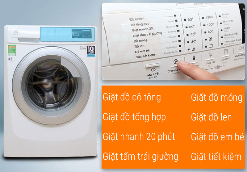 Đa dạng chương trình giặt - Máy giặt Electrolux Inverter 7.5 kg EWF10744