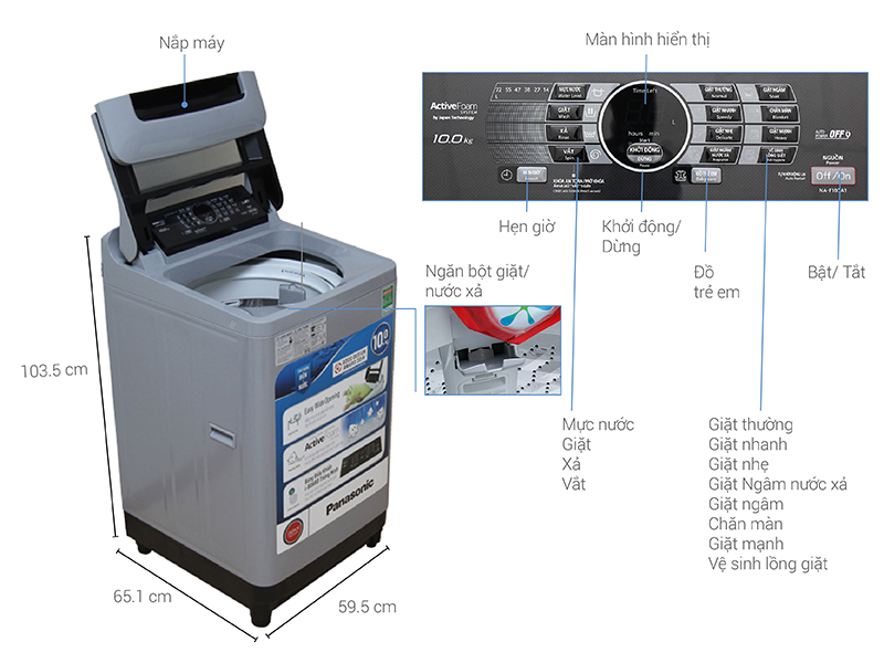 Thông số kỹ thuật Máy giặt Panasonic NA-F100A1GRV 10 kg