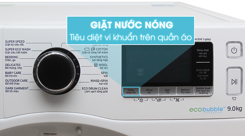 Giặt nước nóng - Máy giặt Samsung AddWash Inverter 9 kg WW90K6410QW/SV